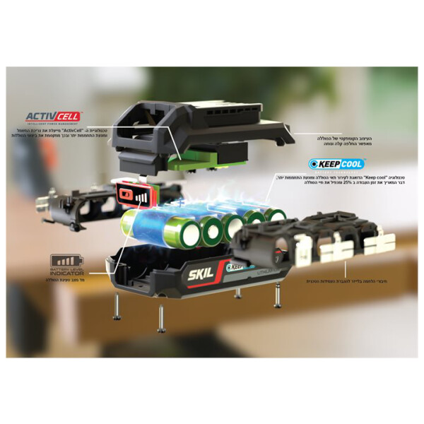 ⁦גוזם גדר חיה חשמלי נטען 20V אורך להבים 55 ס"מ + סוללה 2.0Ah + מטען ותיק נשיאה SKIL⁩ – תמונה ⁦4⁩