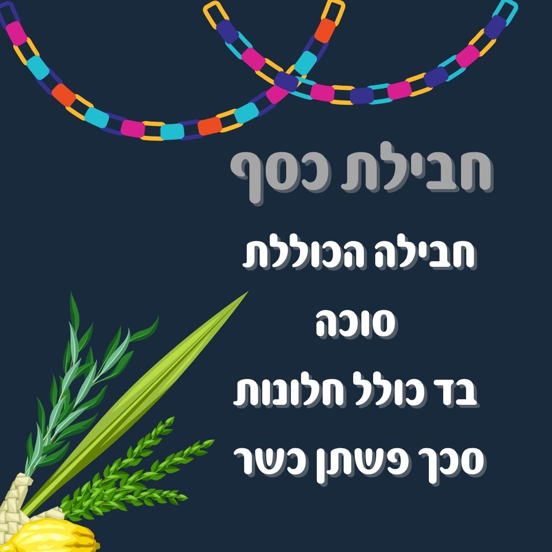 חבילת כסף לסוכה בגודל לבחירה כולל סוכה, בד עם חלונות, סכך פשתן וחיזוקים