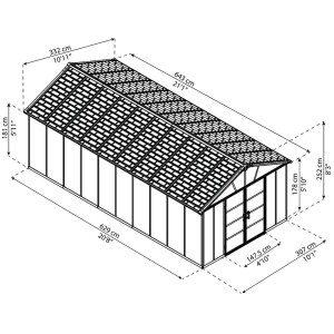 מחסן גינה YUKON אפור כהה 3.3X6.4