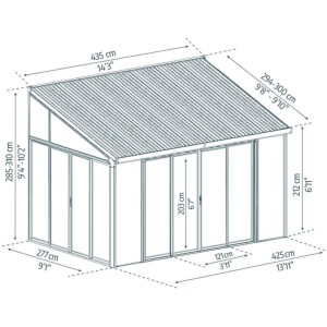 פרגולה אלומיניום סגורה SANREMO אפורה 3×4.4  מק"ט: 703708