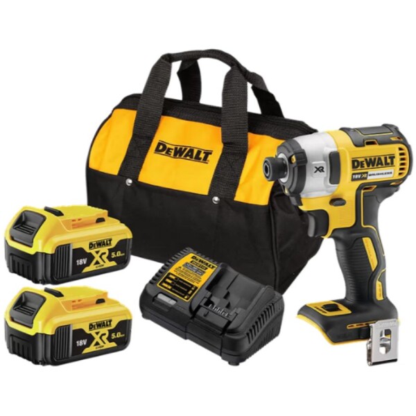 מברגת אימפקט בראשלס DeWALT 18V/20V XR Li-Ion Brushless כולל 2 סוללות 18V 5Ah ומטען מהיר