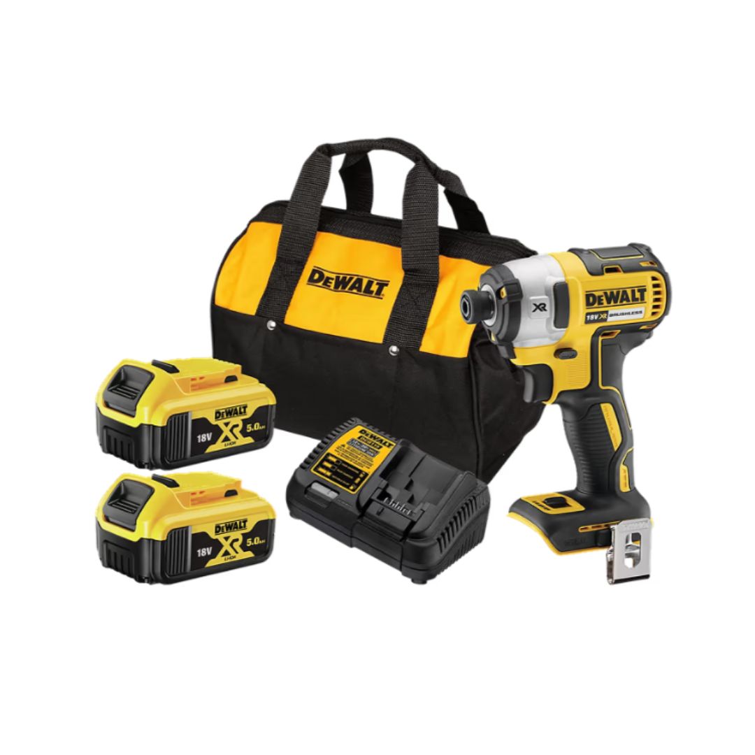 מברגת אימפקט בראשלס DeWALT 18V/20V XR Li-Ion Brushless כולל 2 סוללות 18V 5Ah ומטען מהיר