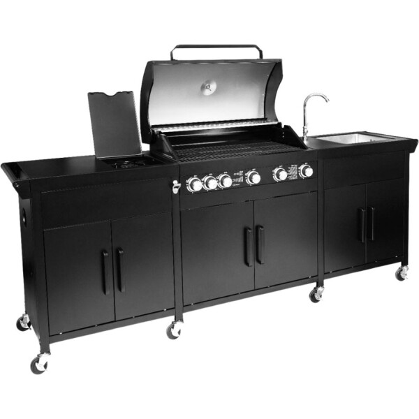 מטבח חוץ 6 מבערים כולל כירת צד 58500 BTU וכיור דגם איביזה כולל כיסוי איכותי – מתנה!