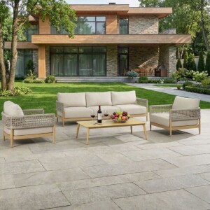 סט ריהוט גינה פינת ישיבה תלת מושבית מדגם פנמה חבלים טבעי