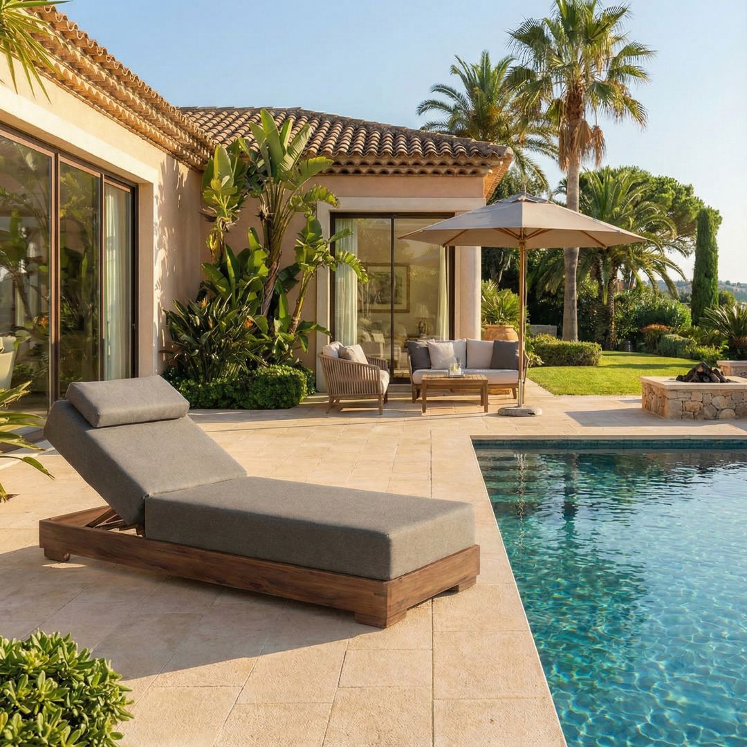 מיטת שיזוף אמילי דמוי עץ נגד מים אפור כהה במראה יוקרתי וריפוד מפנק