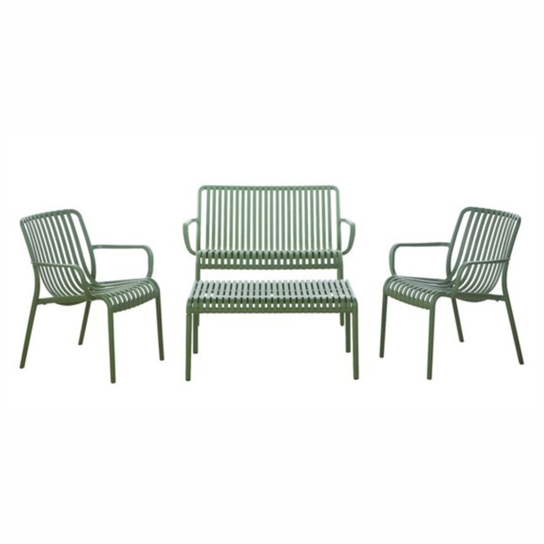 פינת ישיבה דו מושבית פלסטיק קשיח בצבע ירוק דגם טופז-עמידות מרבית