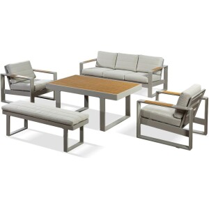 ריהוט גינה- סט פינת ישיבה תלת מושבית וספסל דגם אתלטיקו שמפניה