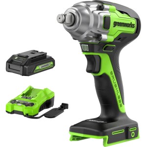 מפתח רטיטה GREENWORKS 24V דגם 99708 עם 2 סוללות 2.0Ah, מטען מהיר ותיק נשיאה לביצועים מקצועיים מושלמים במוסכים ועבודות תחזוקה