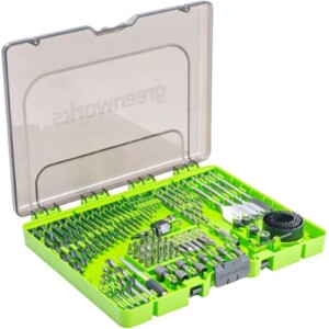 סט 90 אביזרים מקצועי מבית GREENWORKS דגם 99499 - מקדחים, ביטים ומקדחי כוס בתיק נשיאה מאורגן