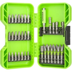 קיט 40 ביטים ומקדחים GREENWORKS דגם 99496 מפלדת סגסוגת חזקה במזוודת פלסטיק קשיחה עם ארגון מסודר לעבודות הברגה וקידוח מקצועיות