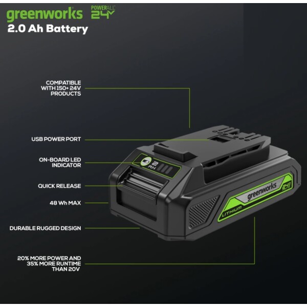 ⁦סוללת ליתיום 2Ah 24V דור 2 מבית GREENWORKS⁩ – תמונה ⁦6⁩