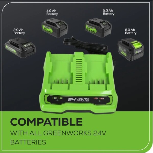 ⁦מטען מהיר כפול 24V שני תאי טעינה GREENWORKS 99594-1 A4⁩ – תמונה ⁦3⁩