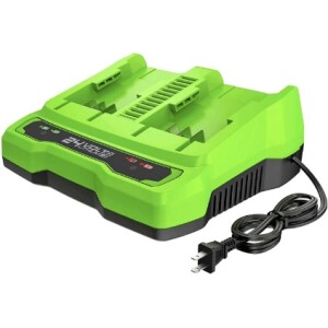 מטען מהיר כפול 24V שני תאי טעינה 4Ah מבית GREENWORKS
