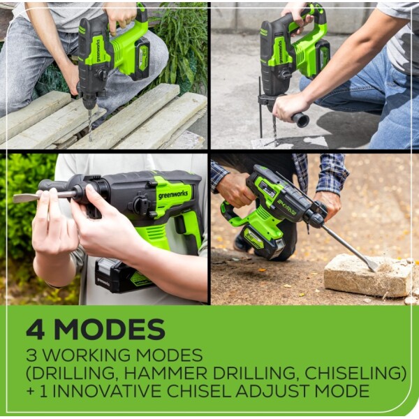 ⁦פטישון נטען 24V Brushless SDS-Plus גוף בלבד - 24V מבית GREENWORKS⁩ – תמונה ⁦7⁩
