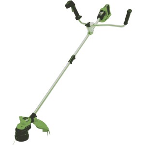 חרמש קוצץ קנטים GREENWORKS 48V Brushless דגם 99523-1 עם כידון מקצועי, מערכת חיתוך דואלית ורוחב עבודה 38 ס"מ למקצוענים ובעלי גינות גדולות