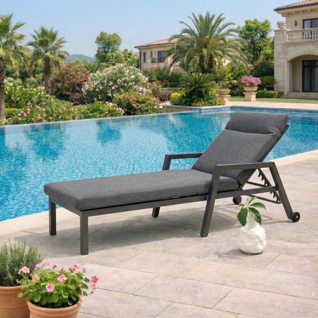 מיטת שיזוף דגם פורטו – אלומיניום אפור עם גב מתכוונן