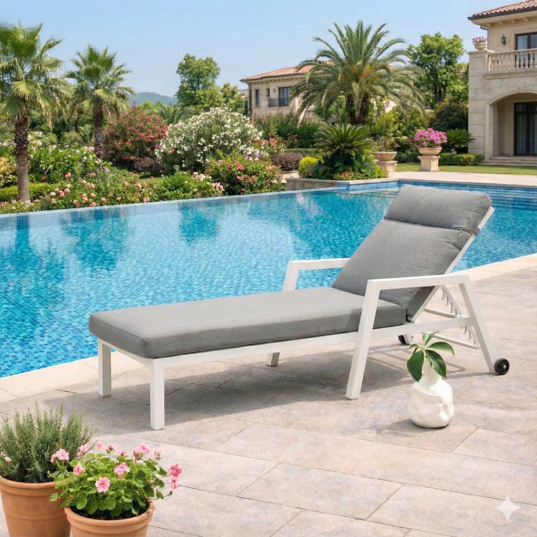 מיטת שיזוף דגם פורטו – אלומיניום לבן עם גב מתכוונן