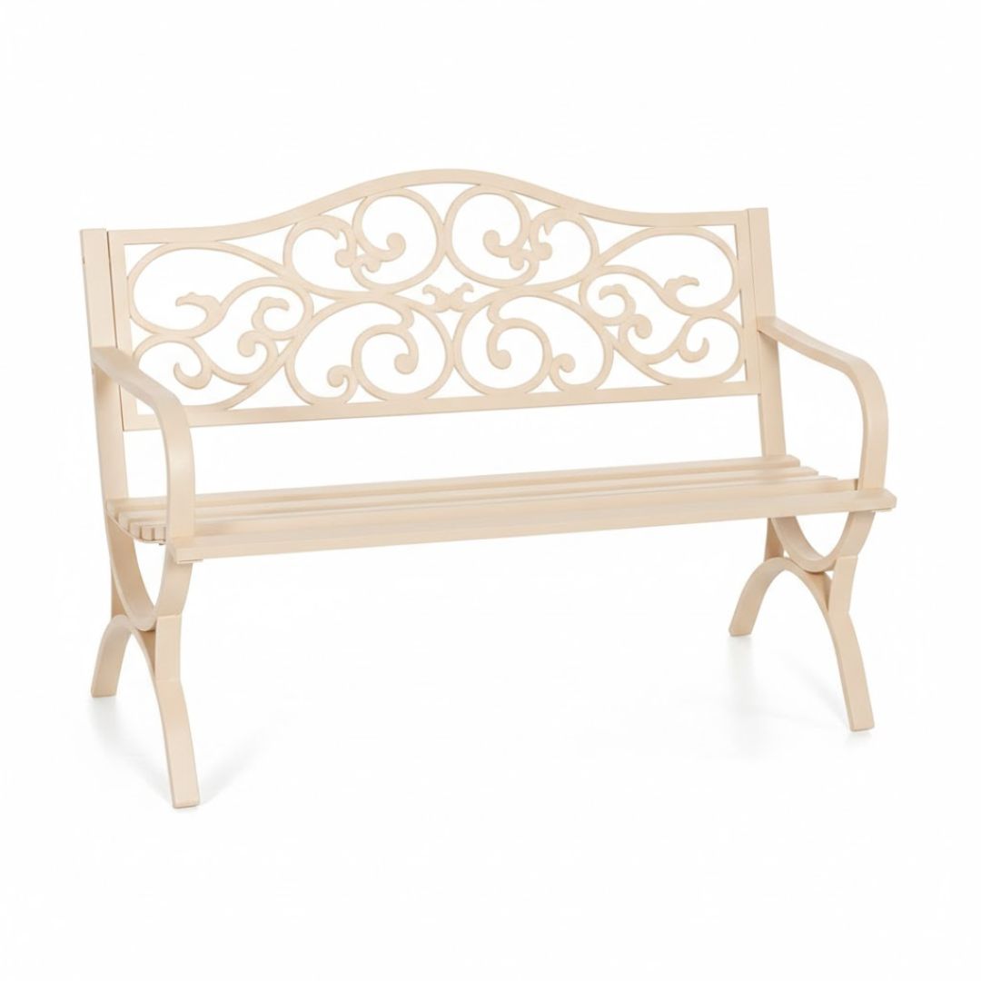 ספסל גינה ממתכת איכותי מדגם הוד שחור או שמנת לבחירה