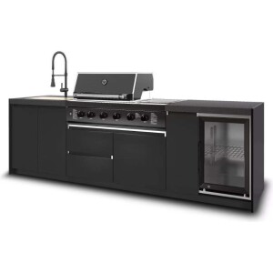 מטבח מלגה קומפלט עם כיור, מקרר וגריל גז ברביקיו 4 מבערים וכירת צד