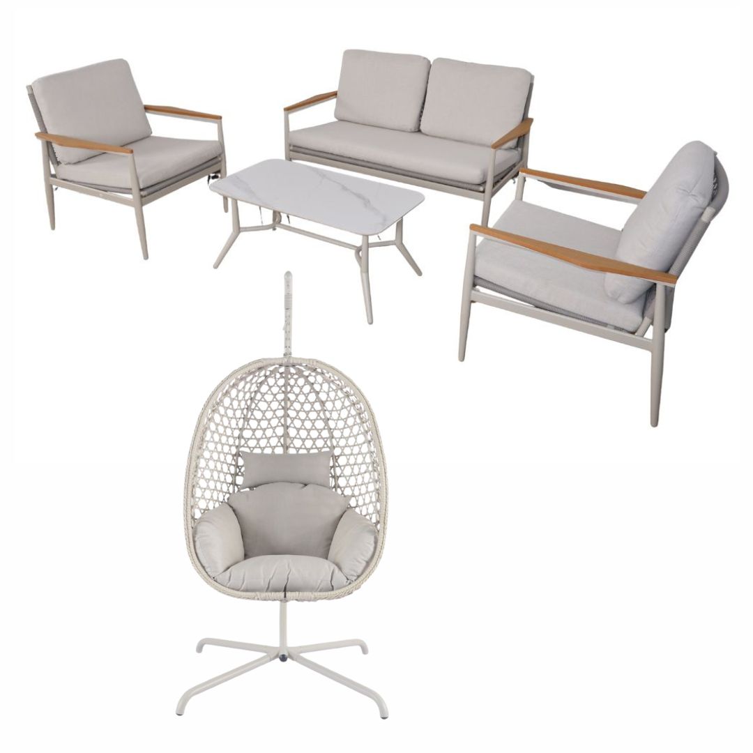 באנדל נובמבר סט ריהוט גינה סביליה דו מושבי בצבע שמפניה + ערסל לימה