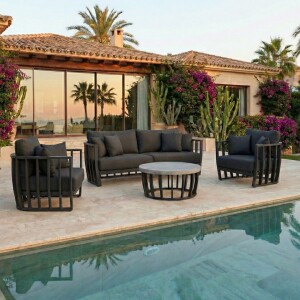 סט מערכת ישיבה פרימיום דו מושבית מאלומיניום שחור דגם בוסטון