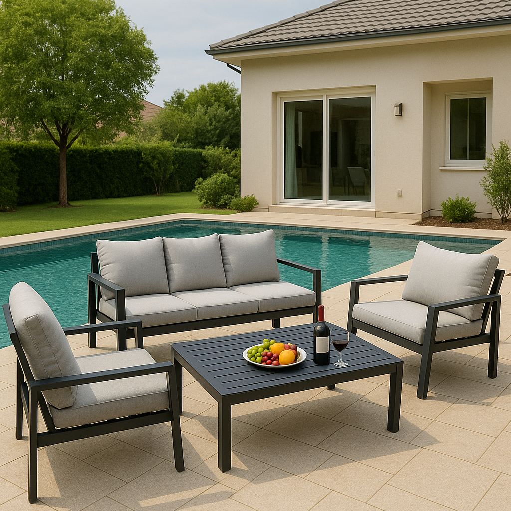 סט ריהוט גינה תלת מושבי אלומיניום דגם בריסל אפור