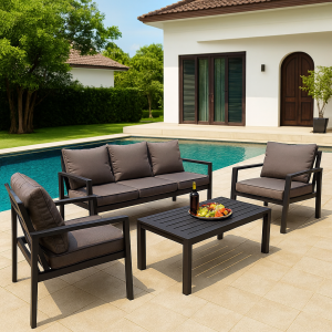 סט ריהוט גינה תלת מושבי אלומיניום דגם בריסל שחור