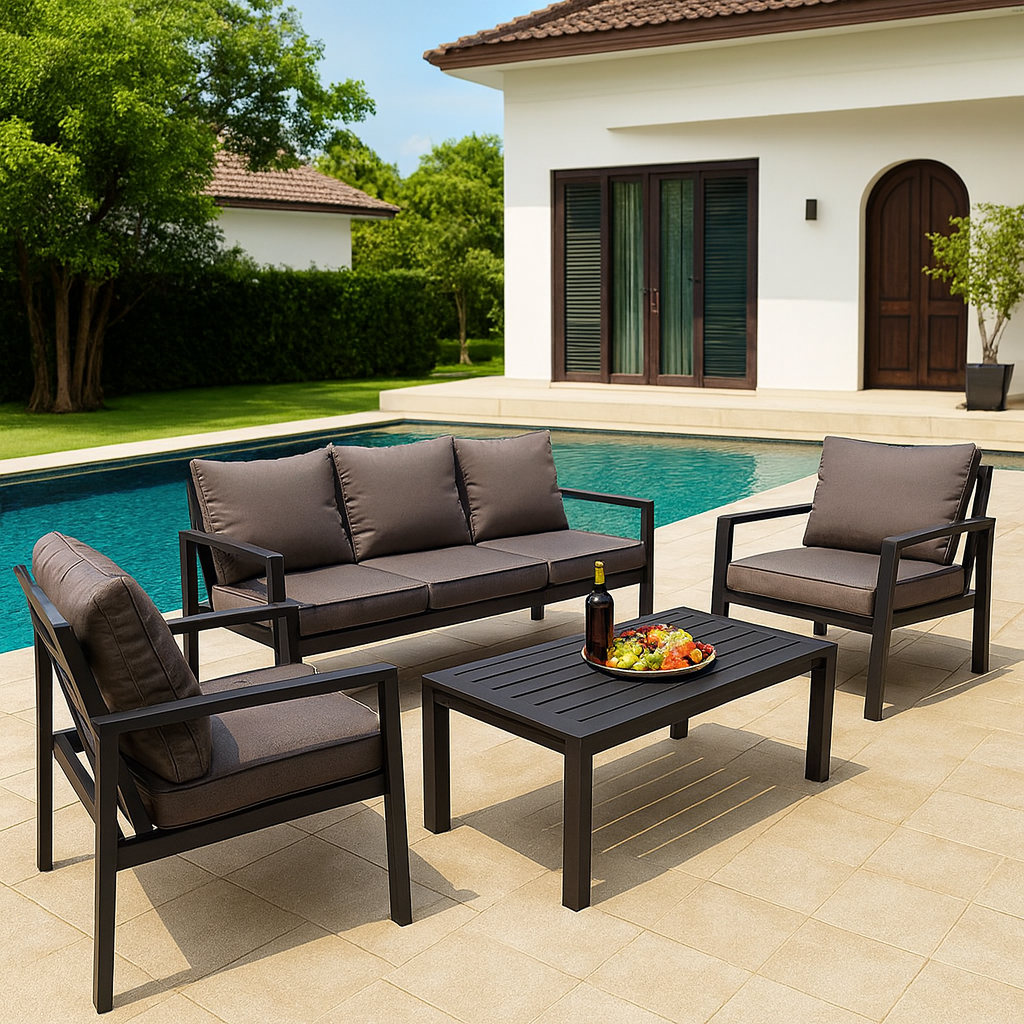 סט ריהוט גינה תלת מושבי אלומיניום דגם בריסל שחור