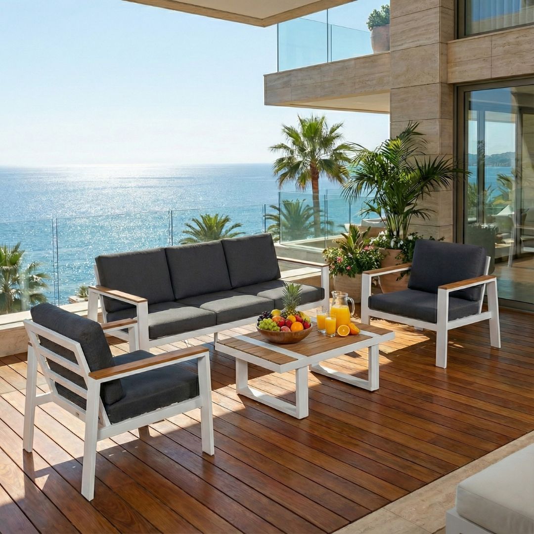 ריהוט גן – פינת ישיבה תלת מושבי דגם ליברפול לבן