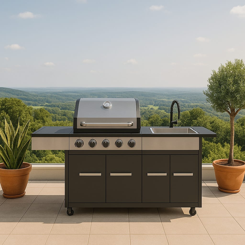 מטבח חוץ רויאל 4 מבערים + כירת צד וכיור במידה: 189X49X123 ס”מ