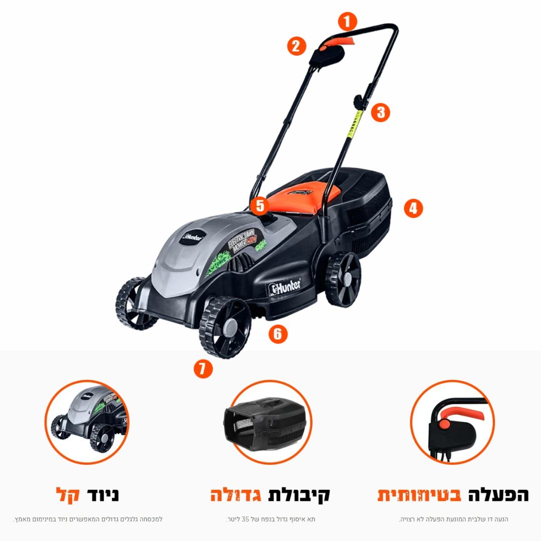 מכסחת דשא חשמלית Hunter 1400W – דגם 103005-001