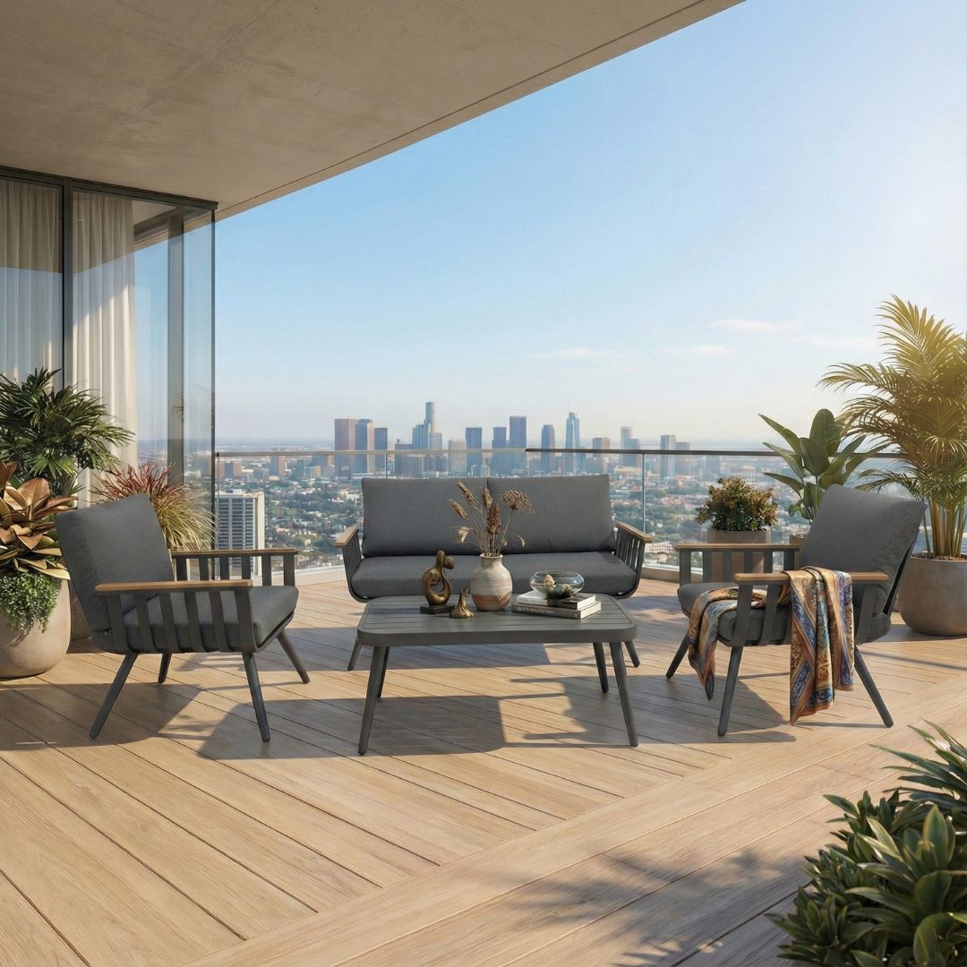 סט ריהוט גן דו מושבי מדגם ניו אושן בצבע אפור