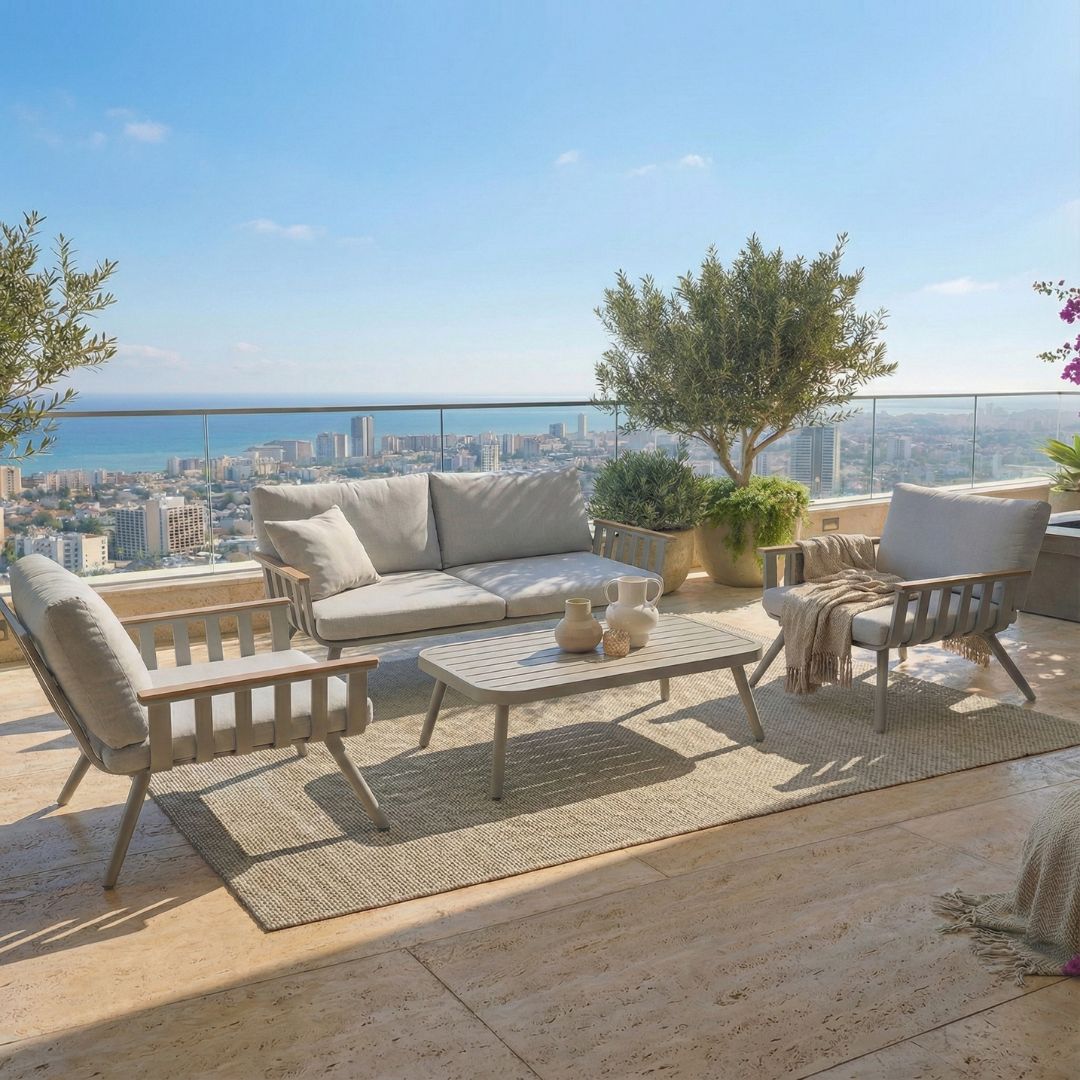 ריהוט גן דו מושבי מדגם ניו אושן בצבע שמפניה