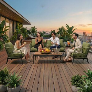 סט ריהוט גינה סלוני תלת מושבי חבלים דגם לוסי ירוק