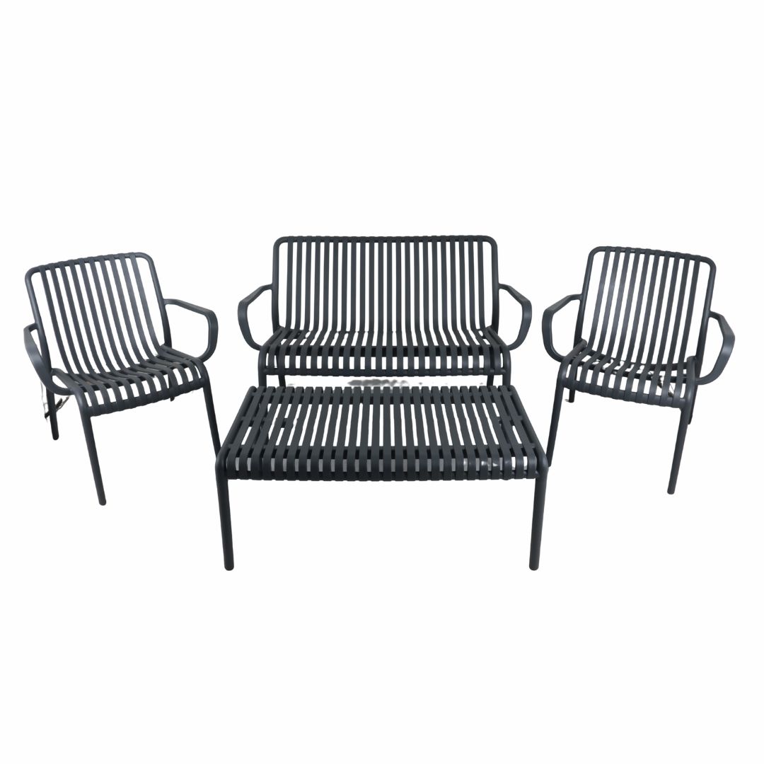 פינת ישיבה דו מושבית פלסטיק קשיח בצבע אפור כהה דגם ספיר – עמידות מרבית