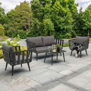 סט ריהוט גינה דגם רודוס פינת ישיבה דו מושבית בצבע שחור