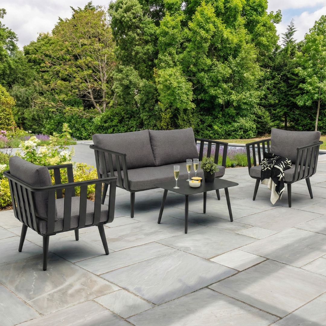 סט ריהוט גינה דגם רודוס פינת ישיבה דו מושבית בצבע שחור