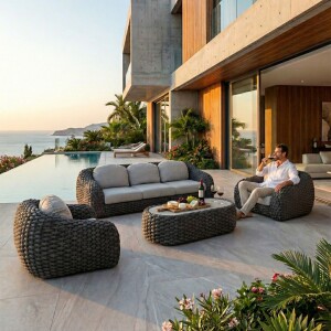 סט ריהוט גינה סלוני יוקרתי דגם רויאלטי אפור