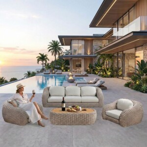 סט ריהוט גינה סלוני יוקרתי דגם רויאלטי שמפניה