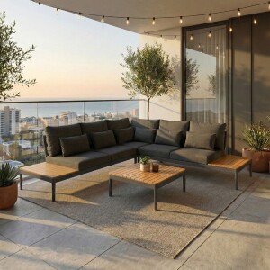 סט ריהוט גינה אלומיניום פינתי דגם אוהיו אפור