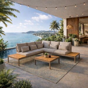 סט ריהוט גינה אלומיניום פינתי דגם אוהיו שמפניה