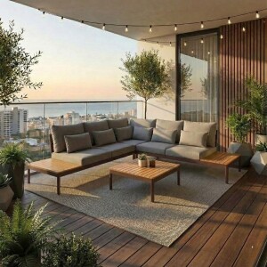 סט ריהוט גינה אלומיניום פינתי דגם אוהיו שמפניה