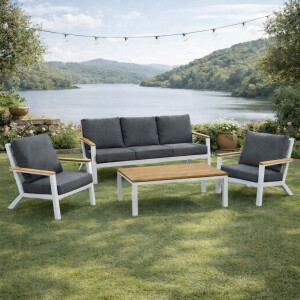 סט ריהוט גינה תלת מושבי דגם אתונה לבן