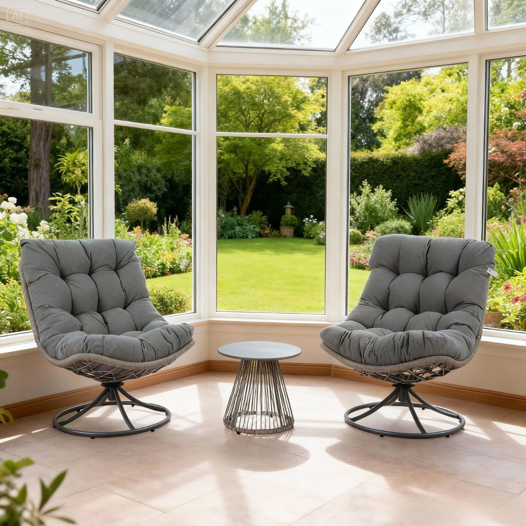 סט זוגי מפנק  – זוג כורסאות מסתובבת עם שולחן קפה תואם דגם נפטון שמפניה או אפור