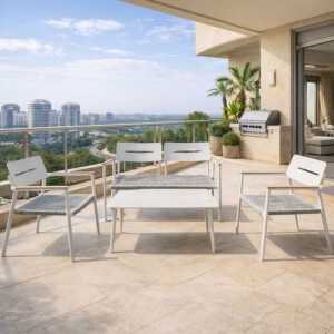 סט פינת ישיבה לגינה אלומיניום וראטן דגם יוסטון