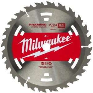 להב מילווקי 165 מ"מ 24 שיניים לחיתוך עץ קוטר קדח 5/8 Milwaukee