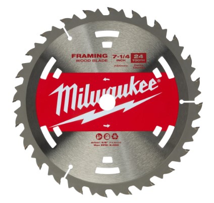 להב מילווקי 165 מ"מ 24 שיניים לחיתוך עץ קוטר קדח 5/8 Milwaukee