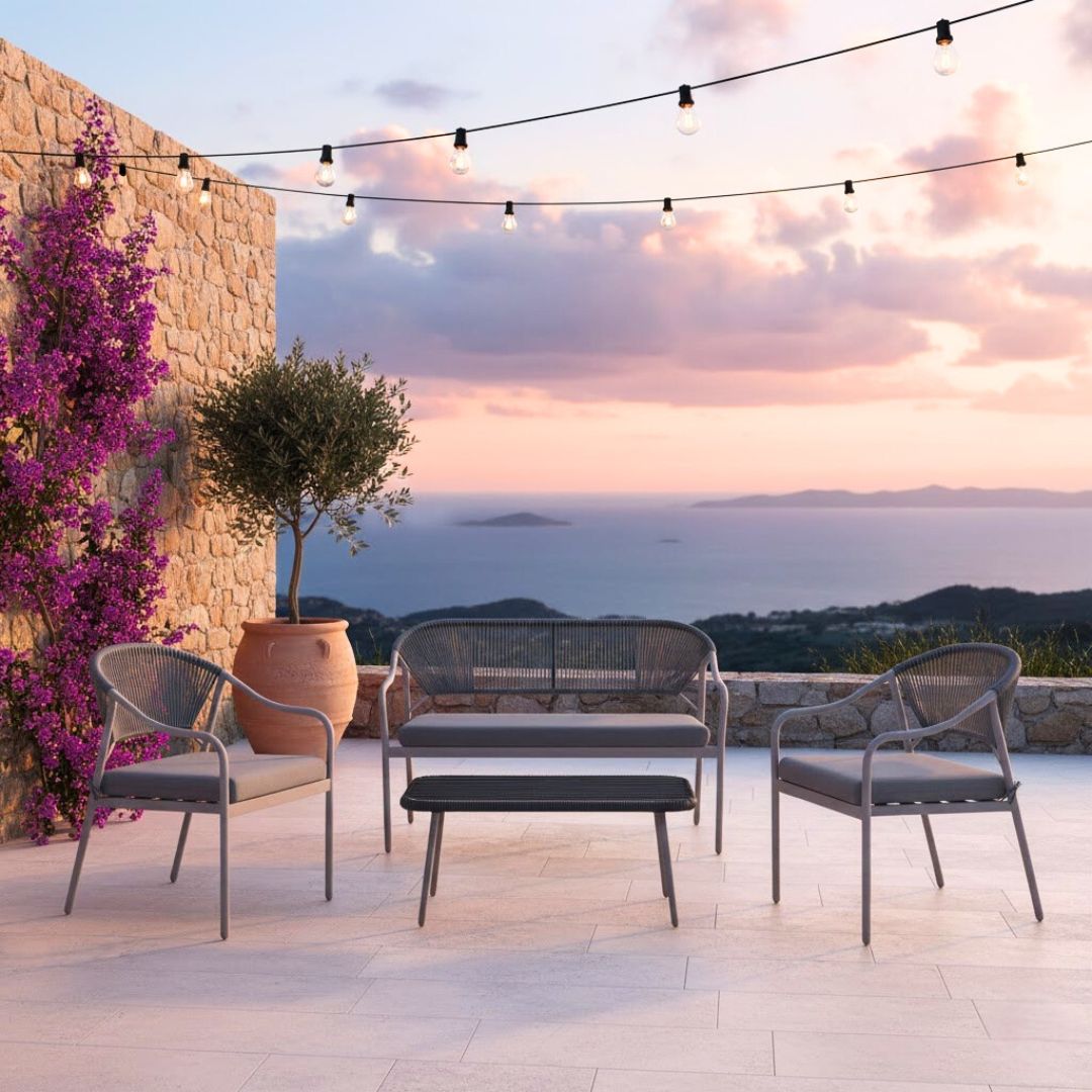 סט סלוני ריהוט גינה דו מושבי מדגם פאלאס אפור