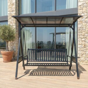 נדנדה תלת מושבית מאלומיניום מדגם מרקש בצבע שחור כולל גגון