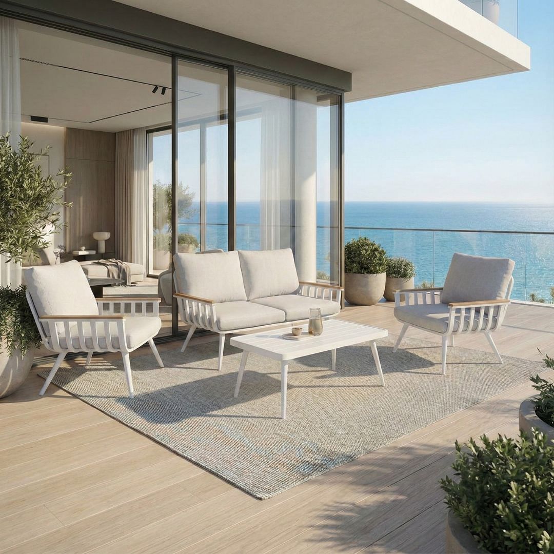 סט ריהוט גן דו מושבי מדגם ניו אושן בצבע לבן